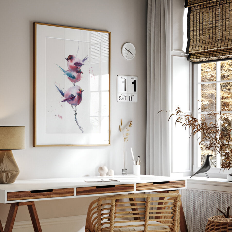 Bird painting used as wall art in home interior design