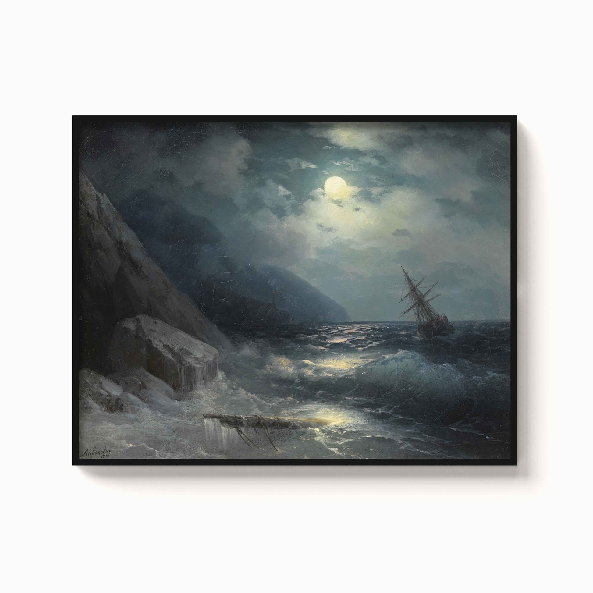 Aivazovsky – Moonlit landscape with a ship, 1881 - The Manify