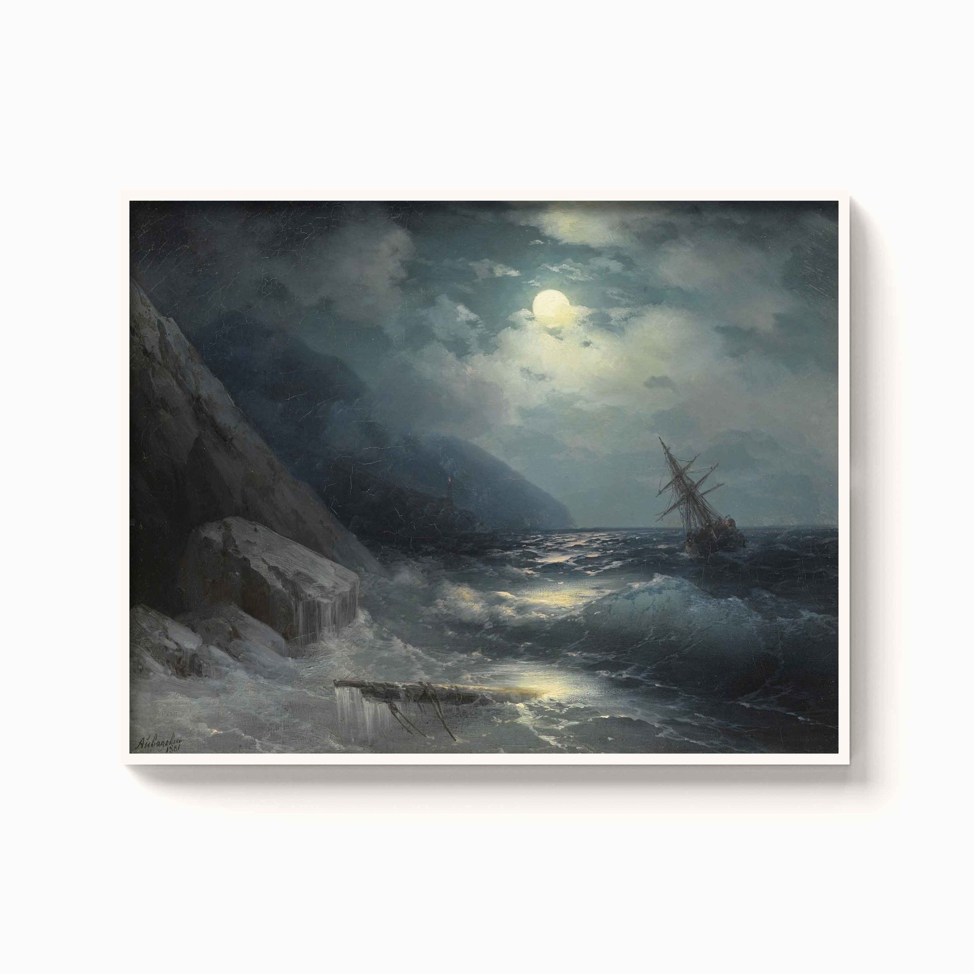 Aivazovsky – Moonlit landscape with a ship, 1881 - The Manify