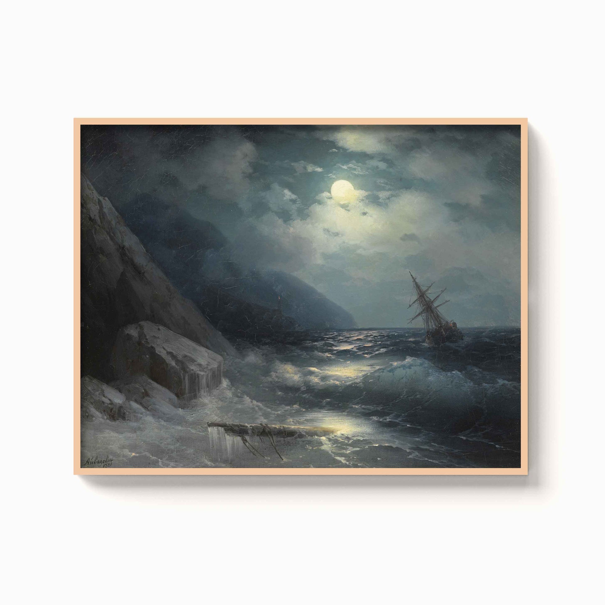 Aivazovsky – Moonlit landscape with a ship, 1881 - The Manify